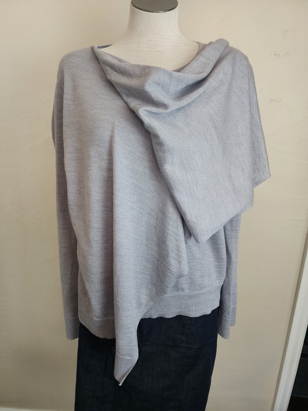 Halston Heritage Heather Gray Shoulder Draped Sweater NWOT